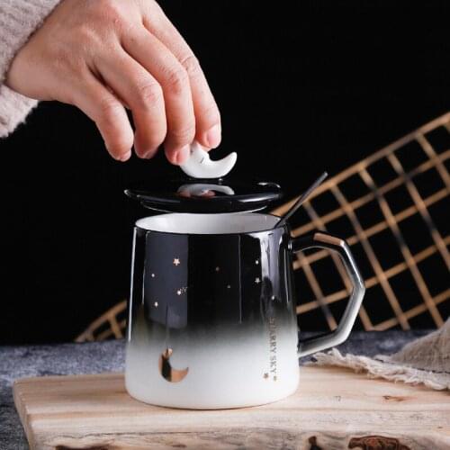 Creative Star Mug Individual Trend Ceramic Water Cup Nordic Milk Coffee Tea Cups With Lids Spoon Drinking