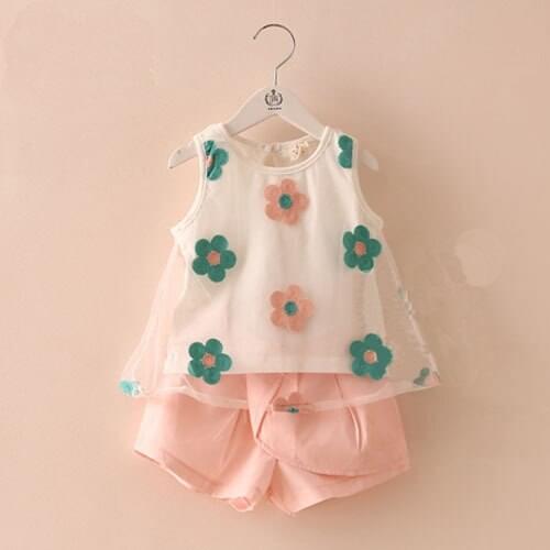 Summer Baby Girls Cotton Short T-shirts And Shorts Girls Flora Solid Color Clothing Sets Fashion Two-piece Suit 4720