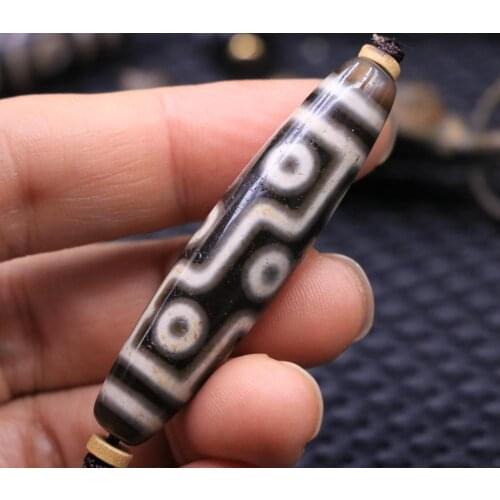 LKbrother sauces top quality Energy Magic Power Tibetan Old Agate 9 Eye 4 Stripe dZi Bead Totem Amulet Pendant 57MM