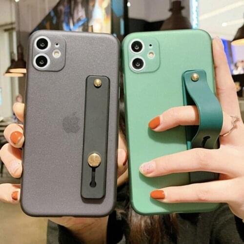 Frosted Bracket Hard Case for IPhone 12 Mini 11 Pro Max Creative Solid Color for IPhone XS Max XR X 7 8 Plus Wrist Strap Case