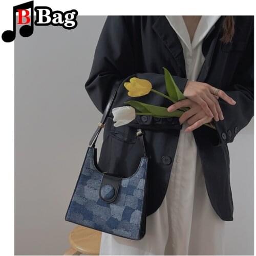 Fashion Denim Splicing Underarm Bags for Women Casual Shoulder Bag Handbag Purse Ladies Casual versatile messenger bag