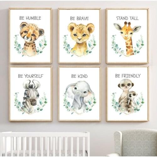 Cartoon Elephant Giraffe Leopard Zebra Lemur Wall Art Canvas Painting Nordic Posters And Prints Wall Pictures Kids Room Decor