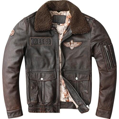 Winter Thicken Genuine Leather Jacket Mens First Layer Cowhide Air Force Flight Suit Large Size 7XL Pure Fur Collar Jacket