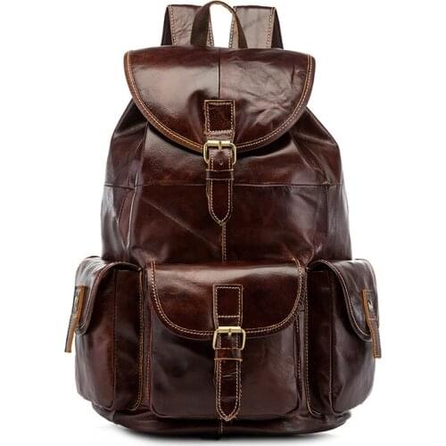 New Brand 100% Genuine Leather Men Backpacks Vintage Real Natural Leather Student Backpack Boy Luxury Weave Computer Laptop Bag