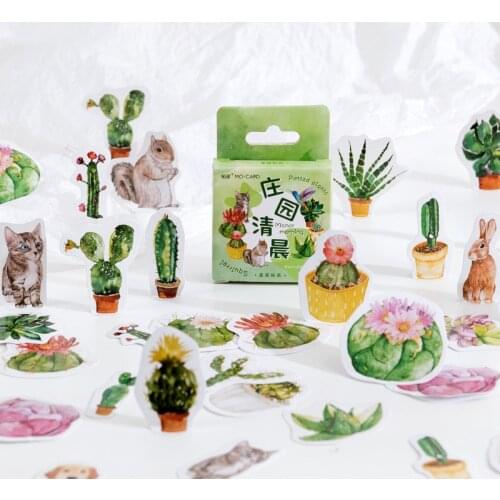 46Pcs/box Cute Animal Flower Boxed Stickers Decoration Sealing Sticker Scrapbook Diary Label Sticker Stationery