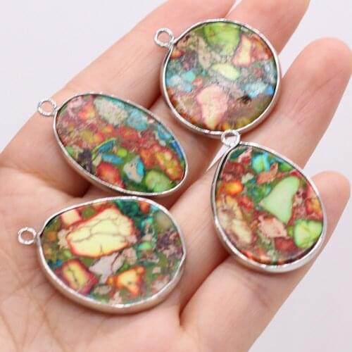 Natural Semi-precious Stone Pendant Silver Plated Edge Emperor Stone for Jewelry Making Necklaces Gift