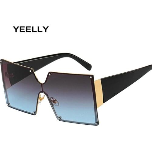 New Siamese Fashion Sunglasses Personality Frameless Unisex Glasses Invisible Large Square Frame Trend Outdoor Eyewear WM2052