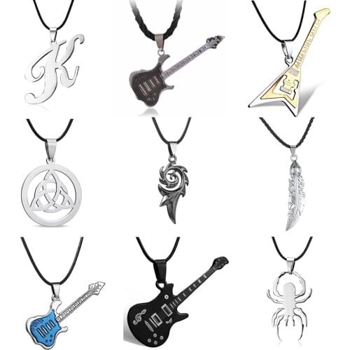 High Quality Stainless Steel Necklaces For Men Women Feather Flame Guitar Cross Pendant Necklace Jewelry Wholesale Dropshipping