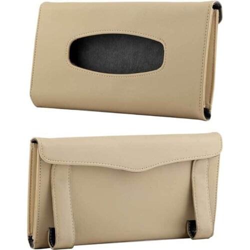 Portable And Convenient Car Sun Visor Tissue Case BLack And Beige Leather Tissue Case Tissue Napkin Accessories