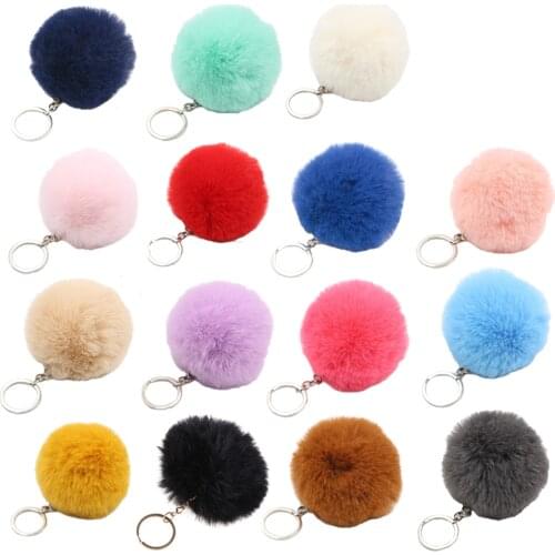 Fluffy Plush Pom Pom Keychain Faux Fur Pompoms Ball Pendant Charm Bag Key Ring