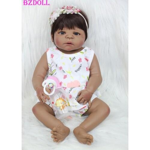 Lifelike 55 CM Full Body Silicone Reborn Baby Doll 22 Inch Black Skin Newborn Girl Princess Toddler Babies Toy