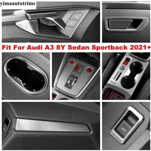 Silver Stainless Steel Accessories Rear Trunk Button Water Cup Panel Cover Trim Interior Kit For Audi A3 8Y Sedan Sportback 2021