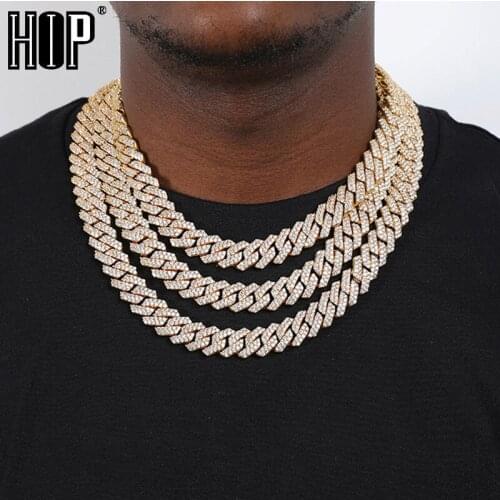 Hip Hop 19MM 2 Row Heavy Cuban Prong Chain Bling Iced Out Box Buckle Copper Setting AAA+ CZ 2Set Chain Bracelet For Men Jewelry