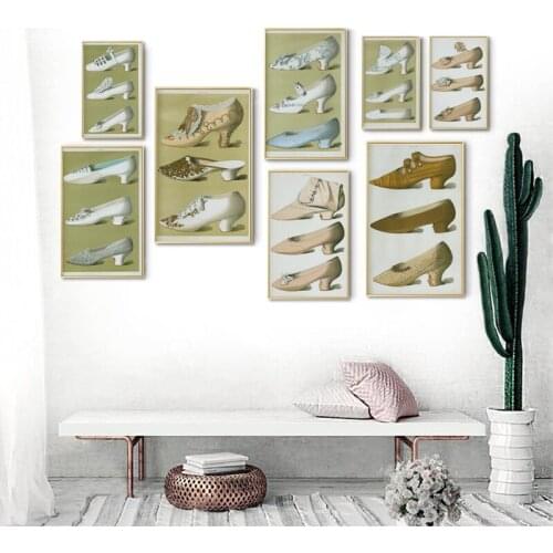 Vintage Fashion Woman Shoes Canvas Print 19th Century Magazines Poster Pretty Retro Shoes Painting Picture Girls Room Wall Decor