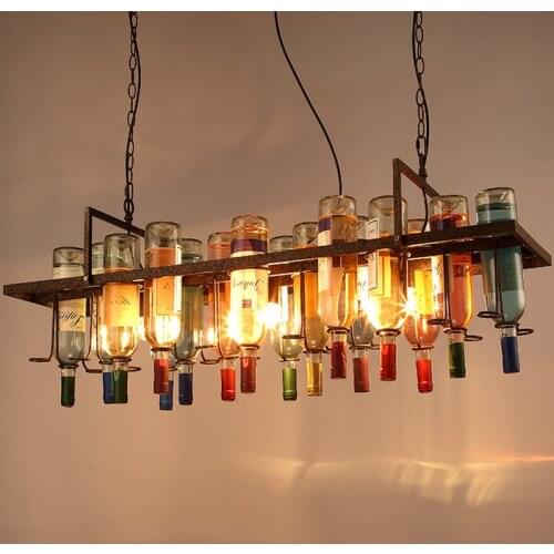 Wine Bottle Iron Pendant Lights Vintage Industrial Metal Hanging Lamps Bar Restaurant Cafe Kitchen indoor led lighting Decor