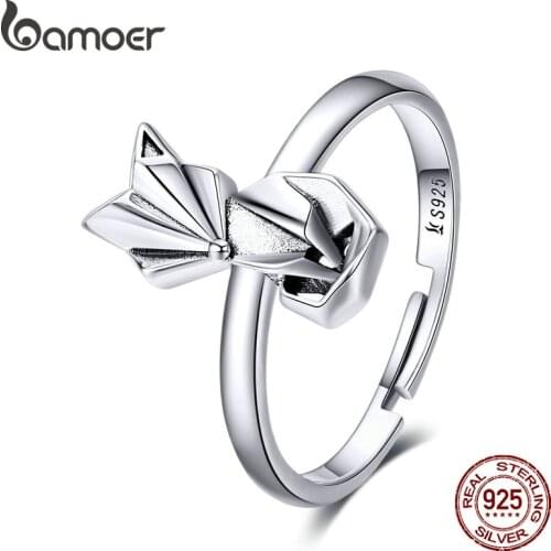 Bamoer Floding Fox Finger Rings for Women Hot Sale Genuine 925 Sterling Silver Animal Band Ring for Party Female Jewelry SCR560