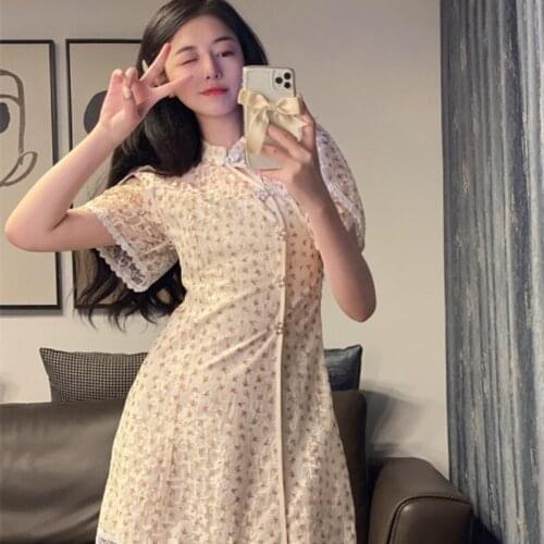 Woman Dress Summer New Style Korean Floral Slim Short-sleeved Dress Women