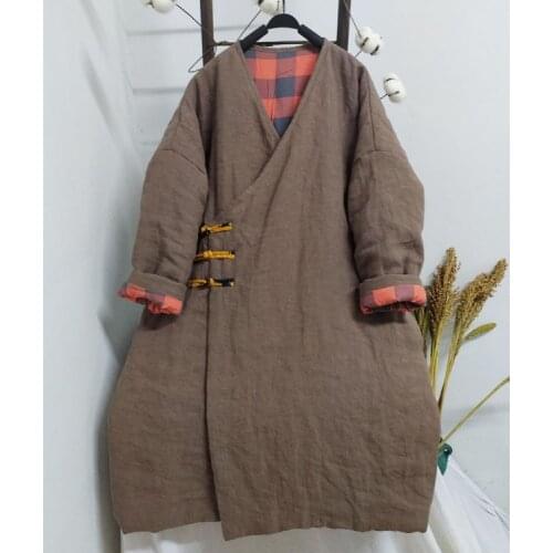 Women Winter Padded Coat Outerwear Ladies Patchwork Loose Overcoat Female Spliced Cotton Linen Topcoat 2019