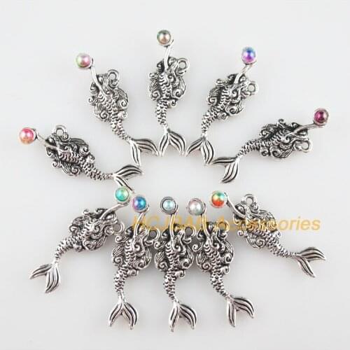10 New Mermaid Charms Mixed Acrylic Animal Pendants Tibetan Silver Tone 10x32.5mm