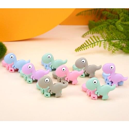 Sunrony 10Pcs Dinosaur Shape Silicone Beads Baby Molar Teether Bead DIY Pacifier Chain Jewelry Accessories