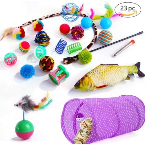 23pcs/set Kitten Tunnel Teaser Rod Toy Interactive Cat Molar Chew Bite Toys Feather Stick Rabbit Ferret Dog Game Tunnel Tube # 7