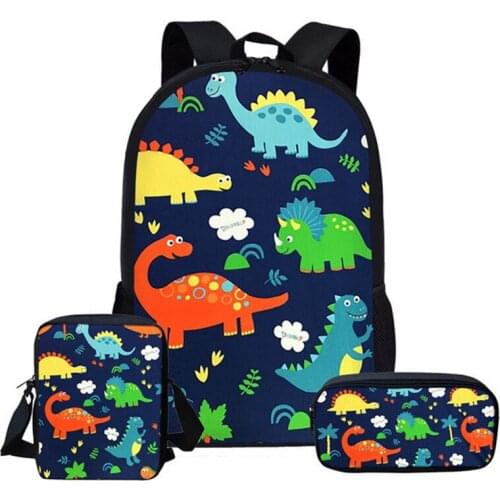 3D Dinosaur School Bags Set Cool Animal Print Backpack For Girls Boys Satchels Kids Bag Customized Adorable Cartoon Bookbags