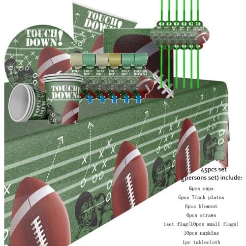 45pcs American Football Party 6 Persons Set Boys' Favor Birthday Sports Event Party Rugby Party Decor Supplies