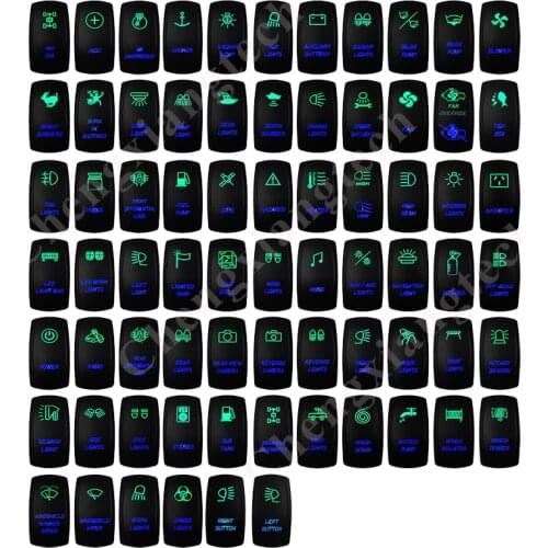 Custom DIY 12v/24v waterproof Marine Grade Boat Car 5P SPST ON-OFF Green&Blue Rocker Switch