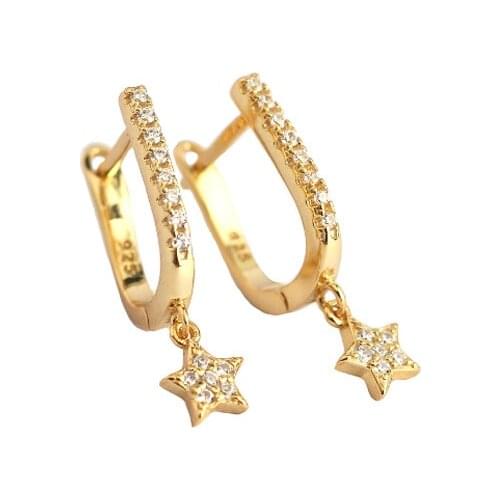 925 Sterling Silver Earring Fashion Zircon Star Pentagonal Cone Drop Earring Punk Personality OL French style Woman Girl Ear Jew