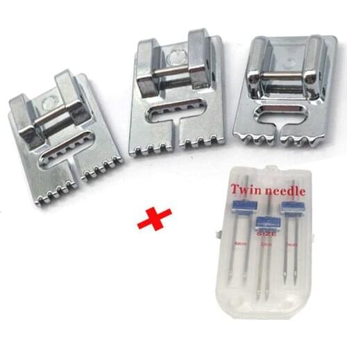Promotion! 3 Pcs Double Twin Needles Pins (3 Size Mixed 2.0/90 3.0/90 4.0/90) With 3Pcs Groove Pintuck Presser Foot Sewing Machi
