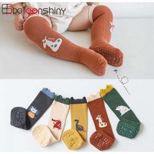 Balleenshiny Baby Socks Cartoon Animal Dinosaur Lion Kids Socks Knee High Non-slip Dispensing Toddler Floor Socks Newborn Sock