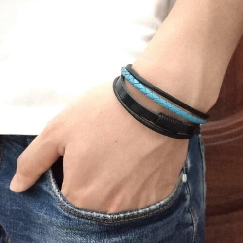 Unisex 100% Genuine Leather Cuff Bangle Bracelet For Men Fashion Punk Rock Handwoven Women Charm Wristband Wrap Bracelets