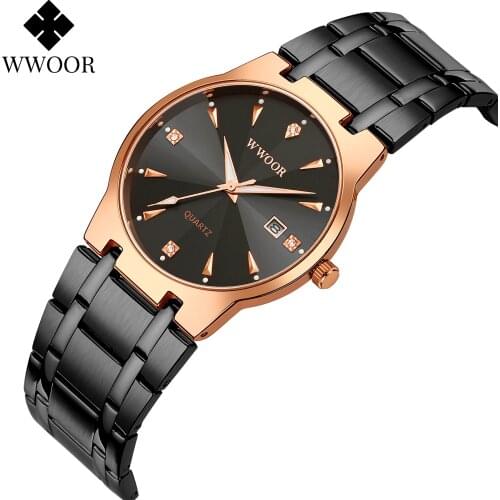 2020 Top brands WWOOR Mens watch High-end business fashion Wristwatch mens stainless steel Quartz waterproof watches mens clock