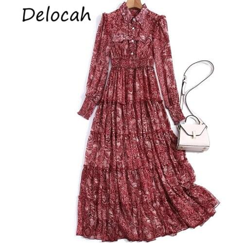 Delocah New 2021 Summer Women Fashion Runway Boho Maxi Dress Lantern Sleeve Ruffles Floral Print Ladies Big Swing A-Line Dresses