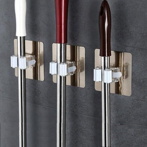 Broom Holder Wall Mounted Waterproof Plastic Self Adhesive Mop Hanging Hook For Balcony