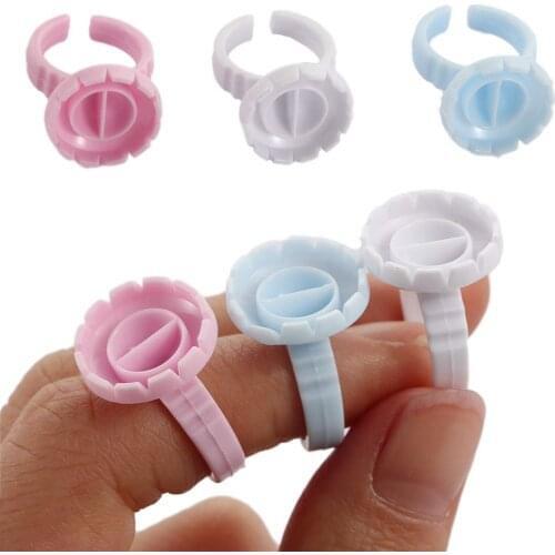 100PCS Disposable Round Shape Glue Rings Eyelashes Extension Finger Holder Easy to Make Volume Fans Nail Art Adhesibve Holder