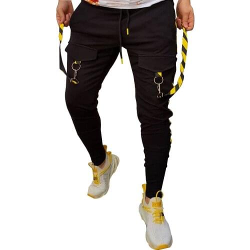 Hip-Hop Joggers Pants Men New Casual Pocket Ribbon Sports Pants Streetwear Casual Mens Casual Patchwork Gym Trousers