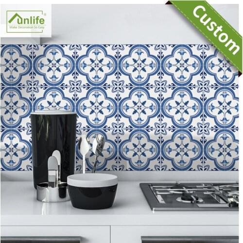 Funlife CUSTOM 10/15/20/25/30cmBlue&Grey Mediterranean Geometry PVC Waterproof Self adhesive Kitchen Bathroom Tile Sticker TS059