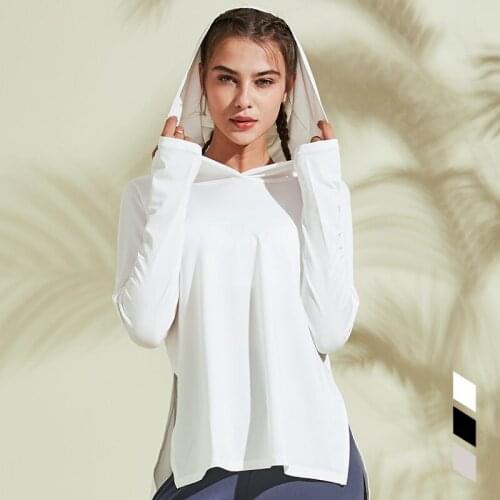 Hooded Running T-shirt Loose Fitness Clothing Gym Female Breathable Quick-dry Long Sleeved Yoga Shirt Top Women Tees X539B