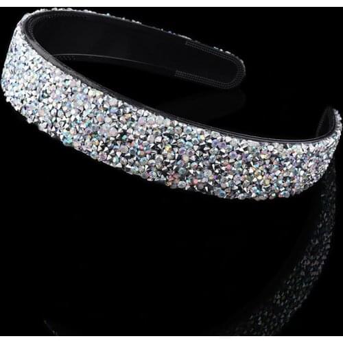 Haimeikang 2021 New Luxury Shiny Rhinestone hairband For Women Girls Hair Accessories Wide Hair Hoop Band Headband 4 Color