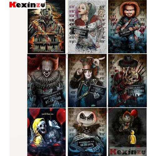 Full 5D Diy Square/Round diamond painting halloween,jail picture, Horror movies 3d embroidery cross stitch mosaic horror picture