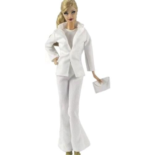 Classic White Office Lady Suit 1/6 BJD Clothes for Barbie Doll Outfits Tank Coat Jacket Pants For Barbie Accessory Dollhouse Toy
