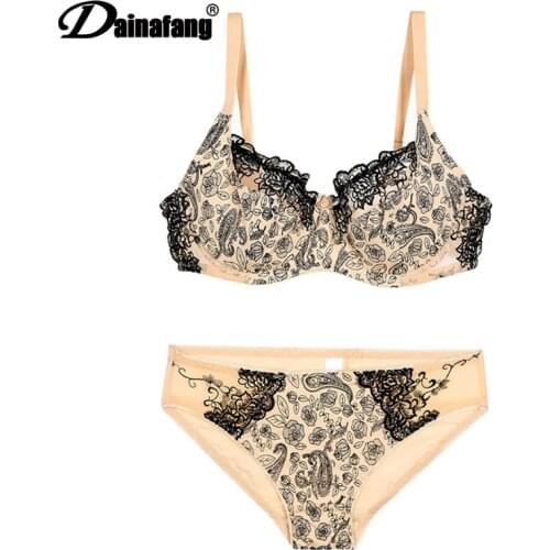 Sexy Lace Lingerie Print Bow Decorative Push Up Bras Sets DE Cup High Quality Cotton Back Closure Strappy Underwear