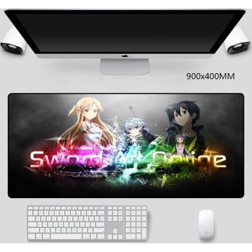 Sword Art Anime Mouse Pads Anti-slip Locked Edge Softy Gamer Gaming Desktop Mice Mat 900x400/800x400mm Large XXL for Anime Fans