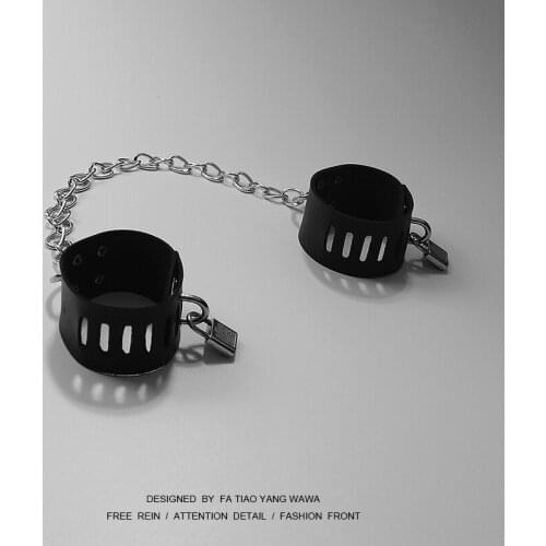 Leather dark bracelet with key and lock