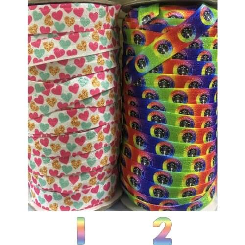 Stock Ribbon 5/8 inch 16mm Cartoon Love Heart Printed Elastic Fold Over Elastic 50 yards/roll