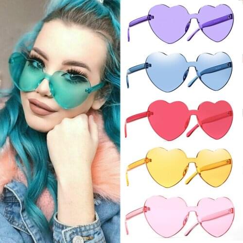 2021 Summer Unique Fashion Heart-shaped Large Trend Rimless Candy Color Designer Personality Anti-UV All-match Sunglasses