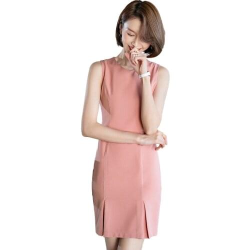 Fashion Women Summer Dresses Pink Sleeveless Office Elegant Ladies Party Work Wear OL Styles