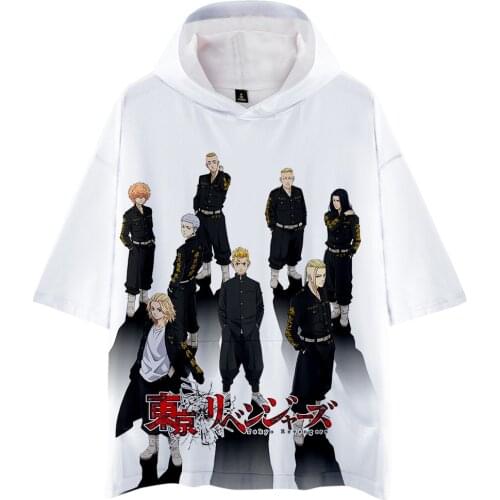New Arrival 3D Comic Tokyo Revengers Hooded T-shirt Men Women Tops Summer Hip Hop Tees Casual Boys White Hoodie t-shirt