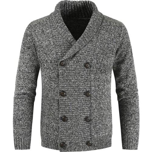 2020 Men Turn-down Collar Cotton Cardigan Thick Soft Solid Autumn Winter Warm Jackets Knitted Casual Male Sweater Drop Shipping